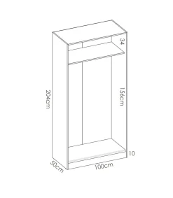 Armario puertas correderas Lupión en blanco brillo. Ancho 100 x fondo 50 x alto 204 cm.