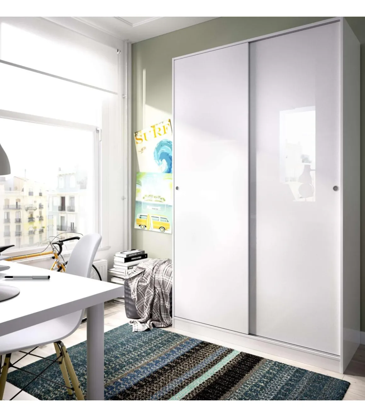 Armario puertas correderas Lupión en blanco brillo 204 cm(alto)120 cm(ancho)50 cm(largo)