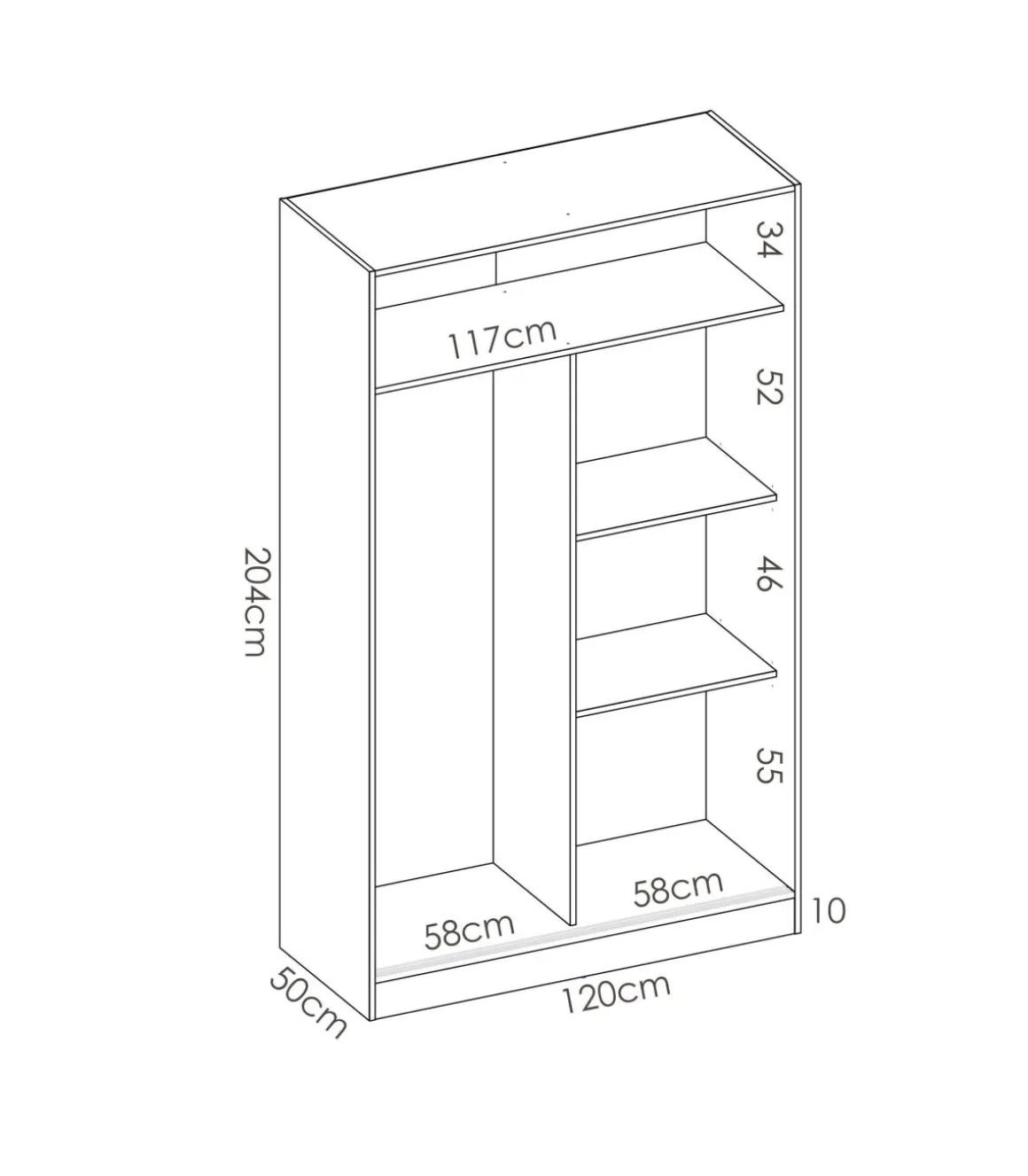 Armario puertas correderas Lupión en blanco brillo 204 cm(alto)120 cm(ancho)50 cm(largo)