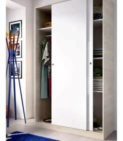 Armario puertas correderas Lupión en blanco brillo - natural. 204 cm(alto)120 cm(ancho)50 cm(largo)