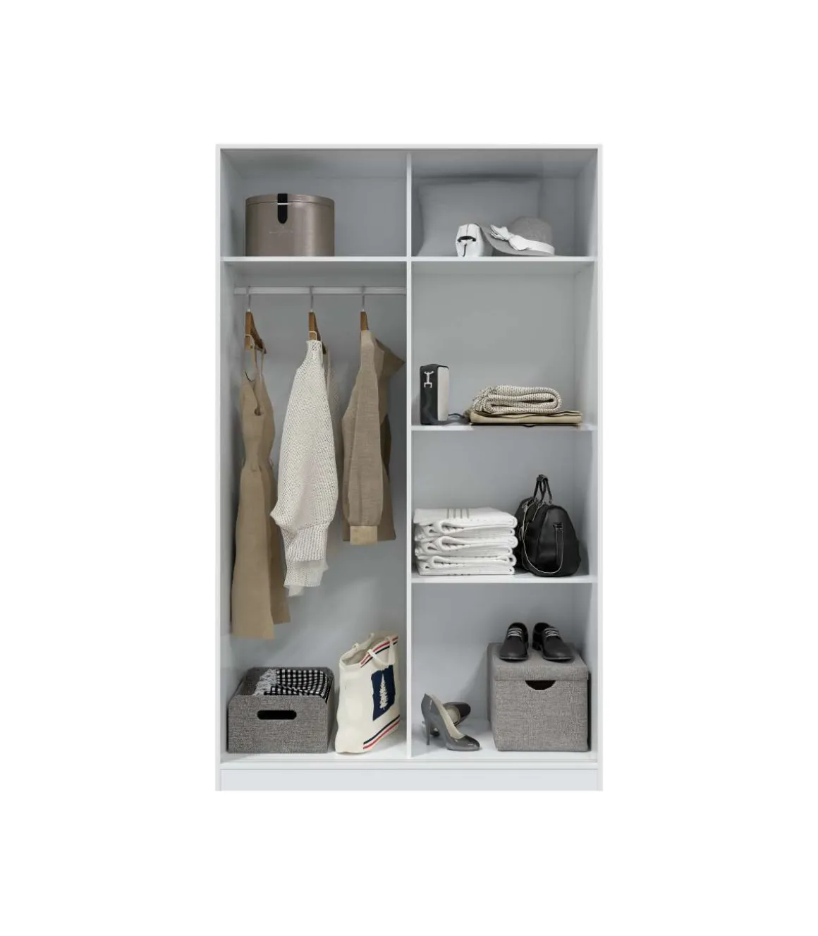 Armario ropero Aretha puertas correderas blanco artik y blanco Veho. 200 cm (alto). 120 cm (ancho). 50 cm (fondo).