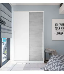 Armario ropero Arieta puertas correderas blanco artik y cemento. 200cm(alto) 120cm(ancho) 50cm(fondo).