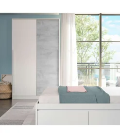 Armario ropero Arieta puertas correderas blanco artik y cemento. 200cm(alto) 120cm(ancho) 50cm(fondo).