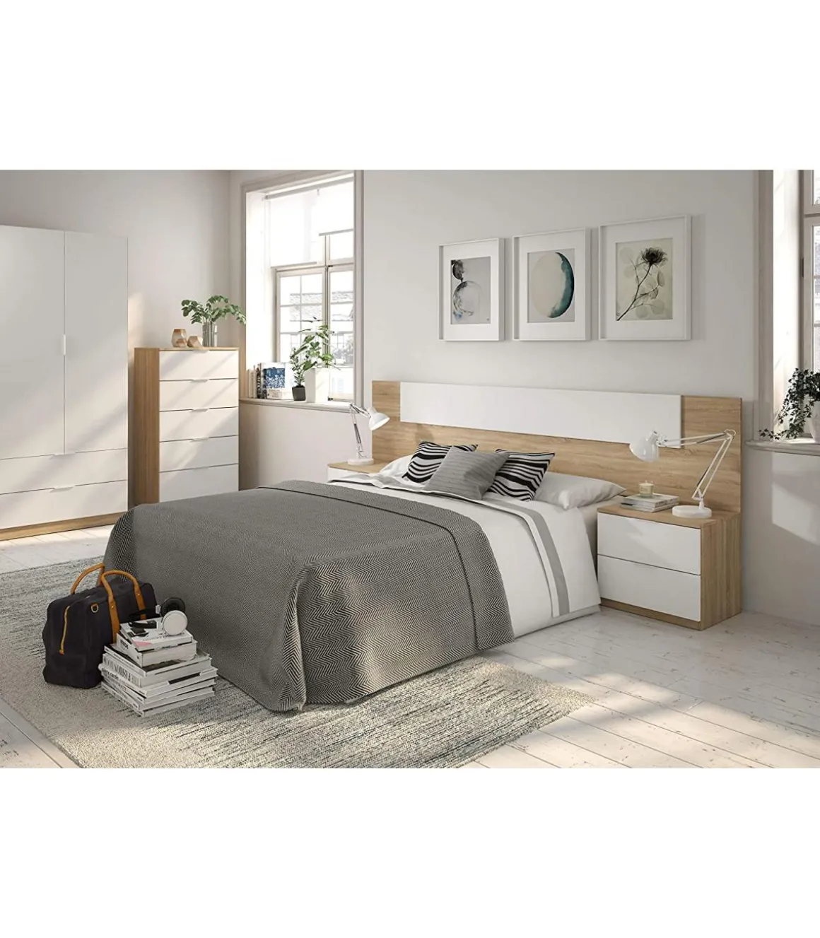 Armario ropero Berta 2 puertas 2 cajones acabado blanco/roble, 180 cm(alto)81 cm(ancho)52 cm(largo)