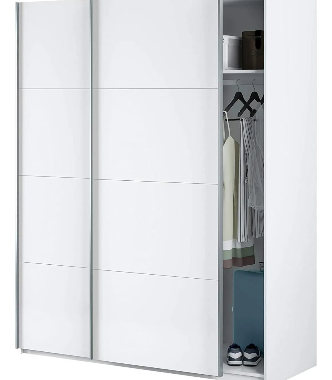 Armario ropero Cuya con dos puertas correderas acabado en blanco, 200cm(alto) 150cm(ancho) 60cm(largo)