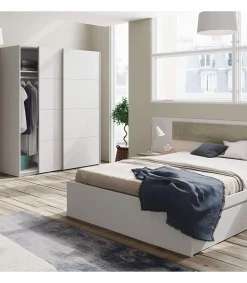 Armario ropero Cuya con dos puertas correderas acabado en blanco, 200cm(alto) 150cm(ancho) 60cm(largo)