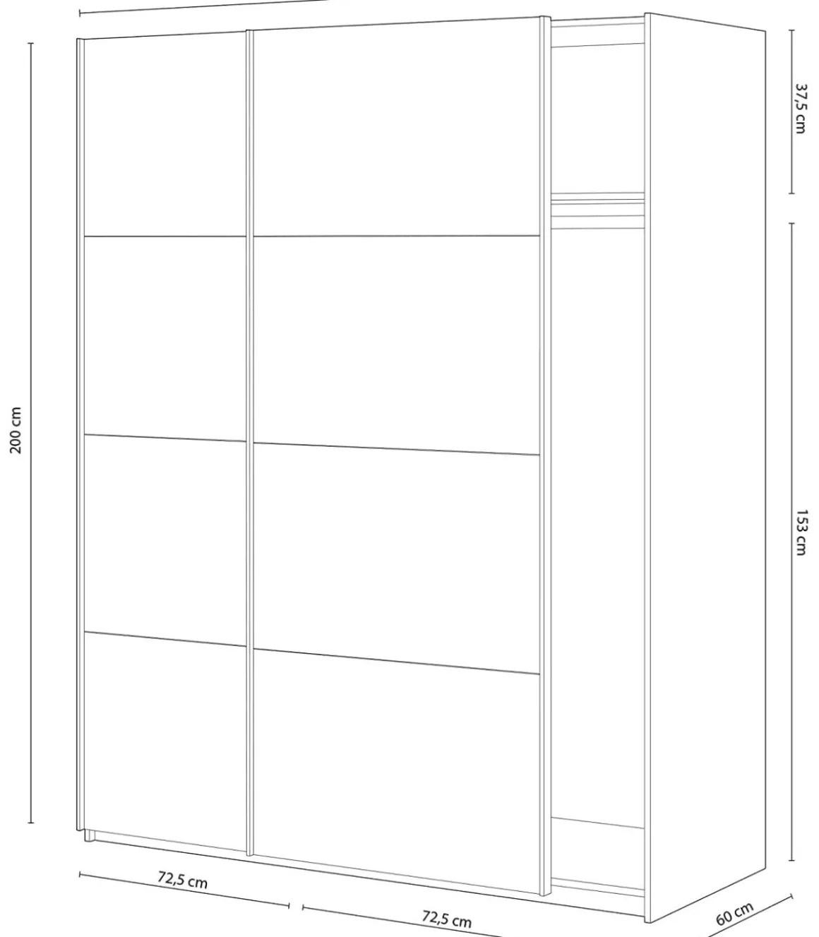 Armario ropero Cuya con dos puertas correderas acabado en blanco, 200cm(alto) 150cm(ancho) 60cm(largo)