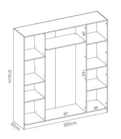 Armario ropero en blanco 4 puertas abatibles Huesa 215 cm(alto)200 cm(ancho)52 cm(fondo)