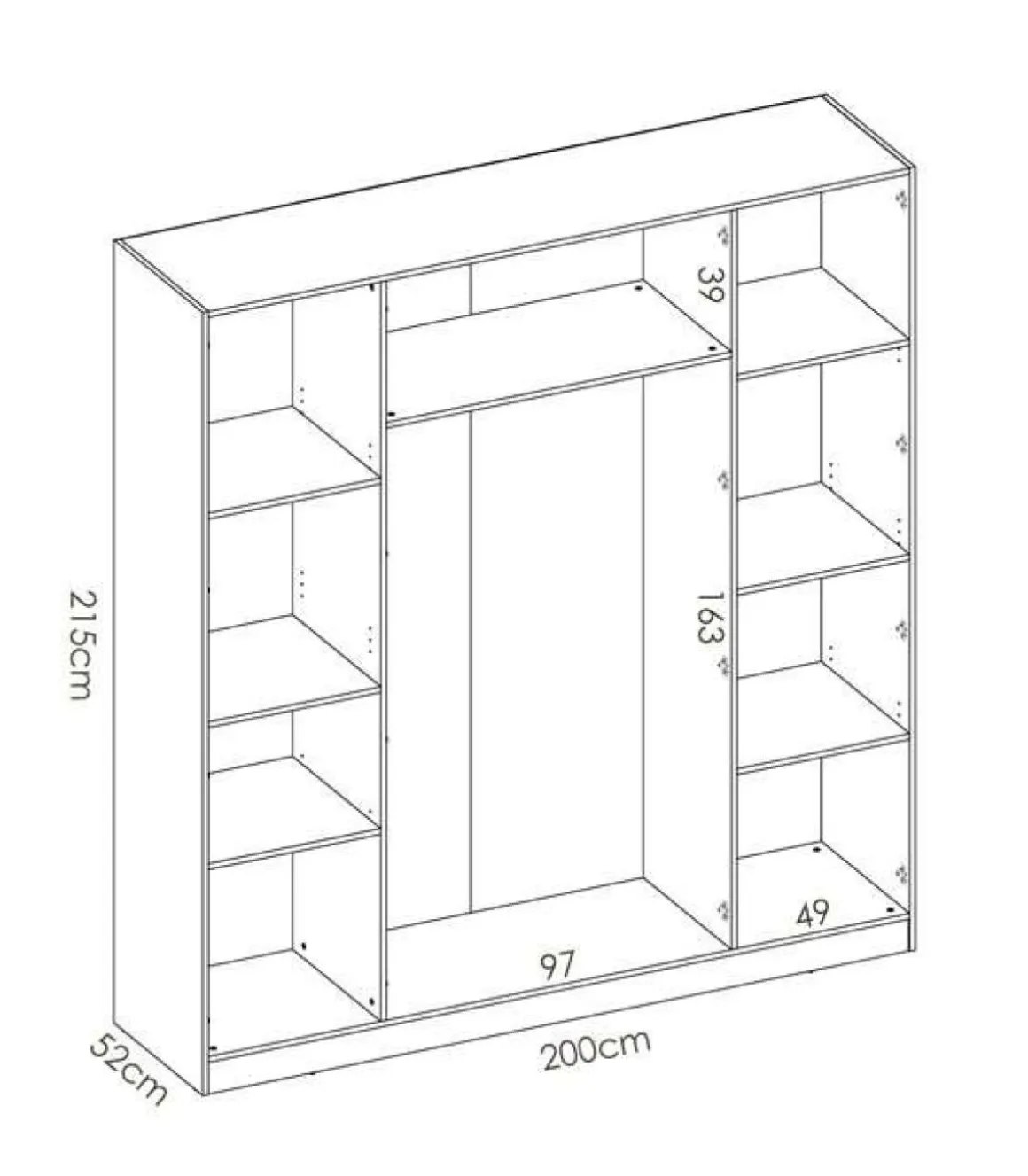 Armario ropero en blanco 4 puertas abatibles Huesa 215 cm(alto)200 cm(ancho)52 cm(fondo)