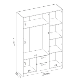 Armario ropero Huesa 3 puertas abatibles en blanco 215 cm(alto)150 cm(ancho)52 cm(largo)