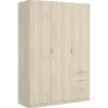 Armario ropero Lana 3 puertas abatibles y 3 cajones en roble natural 184 cm(alto)121 cm(ancho)52 cm(largo