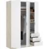 Armario ropero Lana 3 puertas abatibles y 3 cajones en roble natural-blanco 184 cm(alto)121 cm(ancho)52 cm(largo