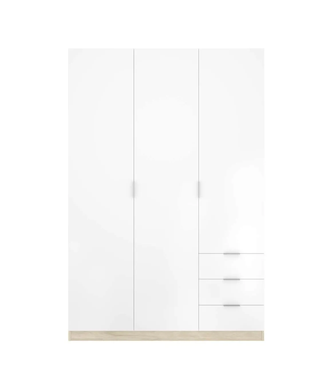 Armario ropero Lana 3 puertas abatibles y 3 cajones en roble natural-blanco 184 cm(alto)121 cm(ancho)52 cm(largo