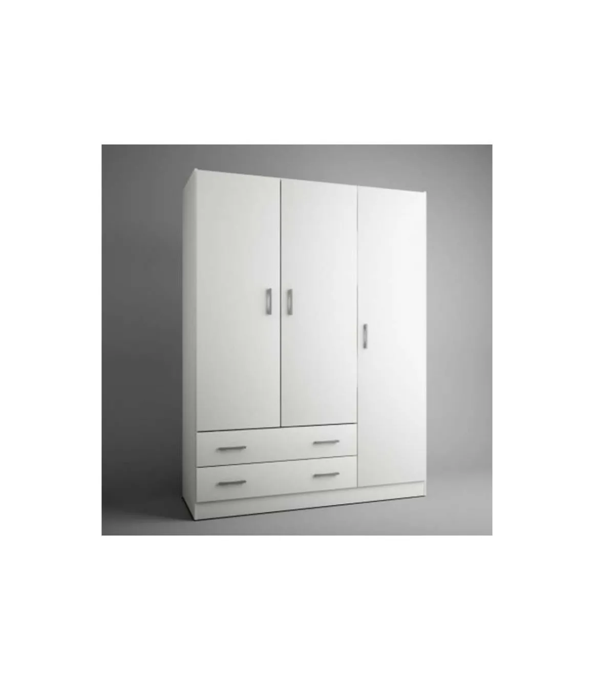Armario ropero 3 puertas abatibles 2 cajones Lorena acabado blanco, 196cm(alto) 150cm(ancho) 50cm(largo)