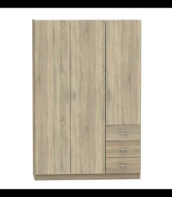 Armario ropero 3 puertas abatibles y 3 cajones Turin acabado roble, 180 cm(ancho)120 cm(ancho)50 cm(fondo)