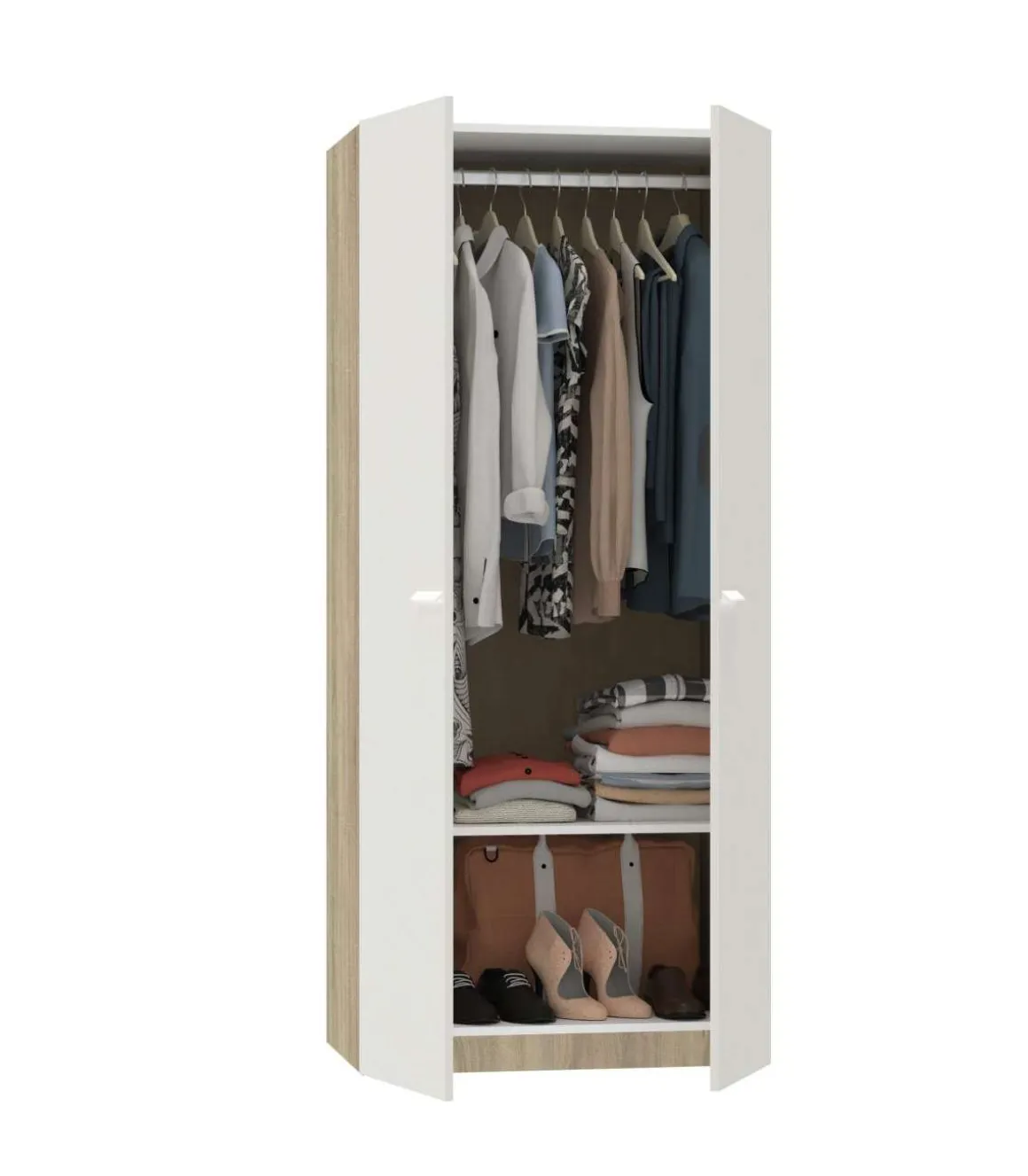 Armario ropero 2 puertas abatibles Tibet acabado roble cambrian/blanco, 79 cm(ancho) 180 cm(altura) 52 cm(fondo)