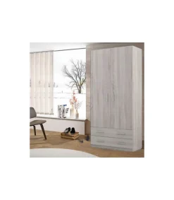 Armario ropero 2 puertas abatibles 2 cajones Lorena acabado Artico, 196cm(alto) 100cm(ancho) 50cm(largo)