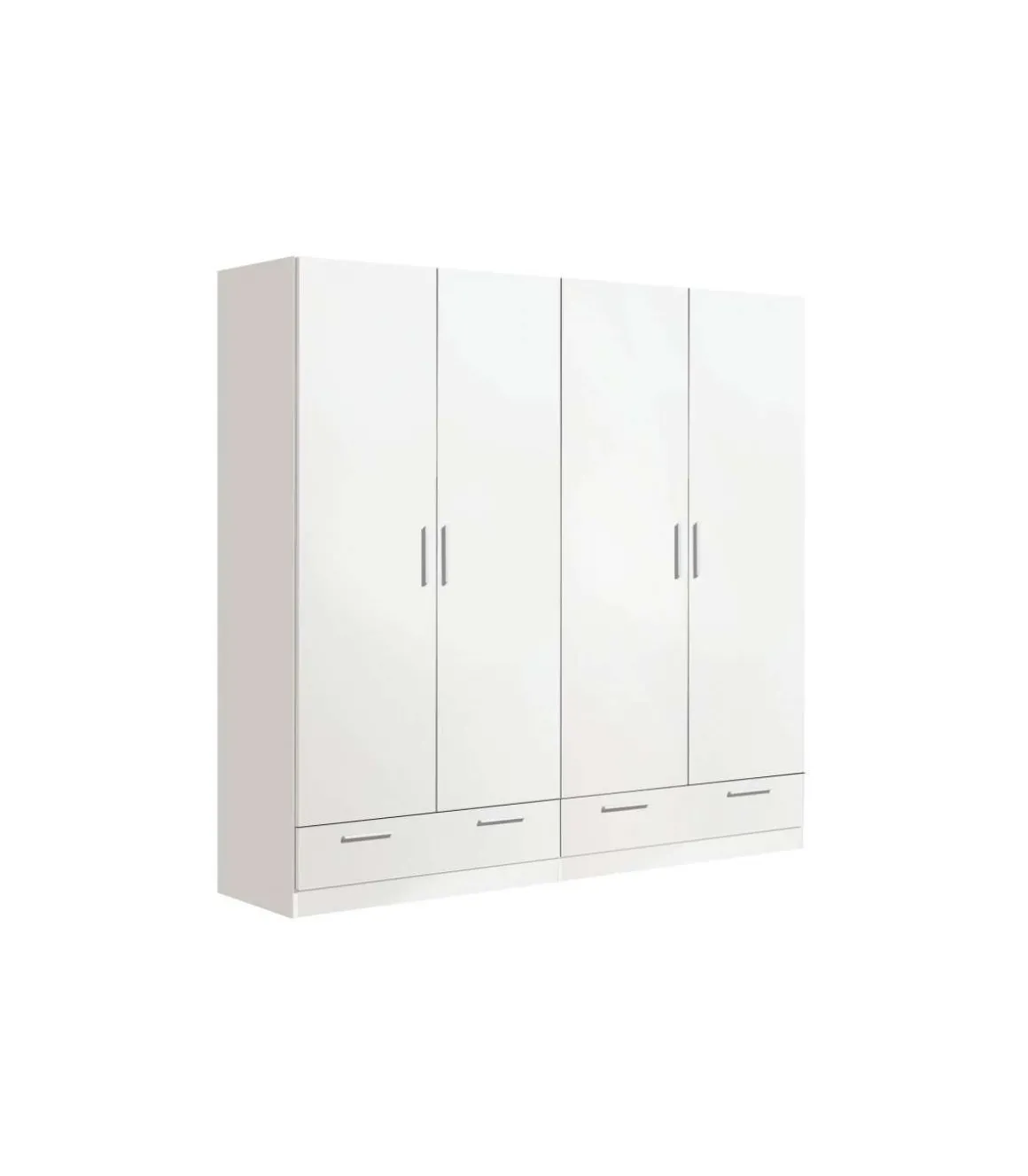 Armario ropero 4 puertas abatibles 2 cajones Lorena acabado blanco, 196cm(alto) 200cm(ancho) 50cm(largo)
