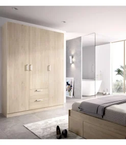 Armario ropero 3 puertas abatibles 2 cajones Huesa en roble natural 215 cm(alto)150 cm(ancho)52 cm(largo)