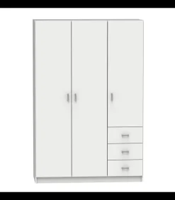 Armario ropero 3 puertas abatibles y 3 cajones Turin acabado blanco brillo, 180 cm(alto)120 cm(ancho)50 cm(fondo)