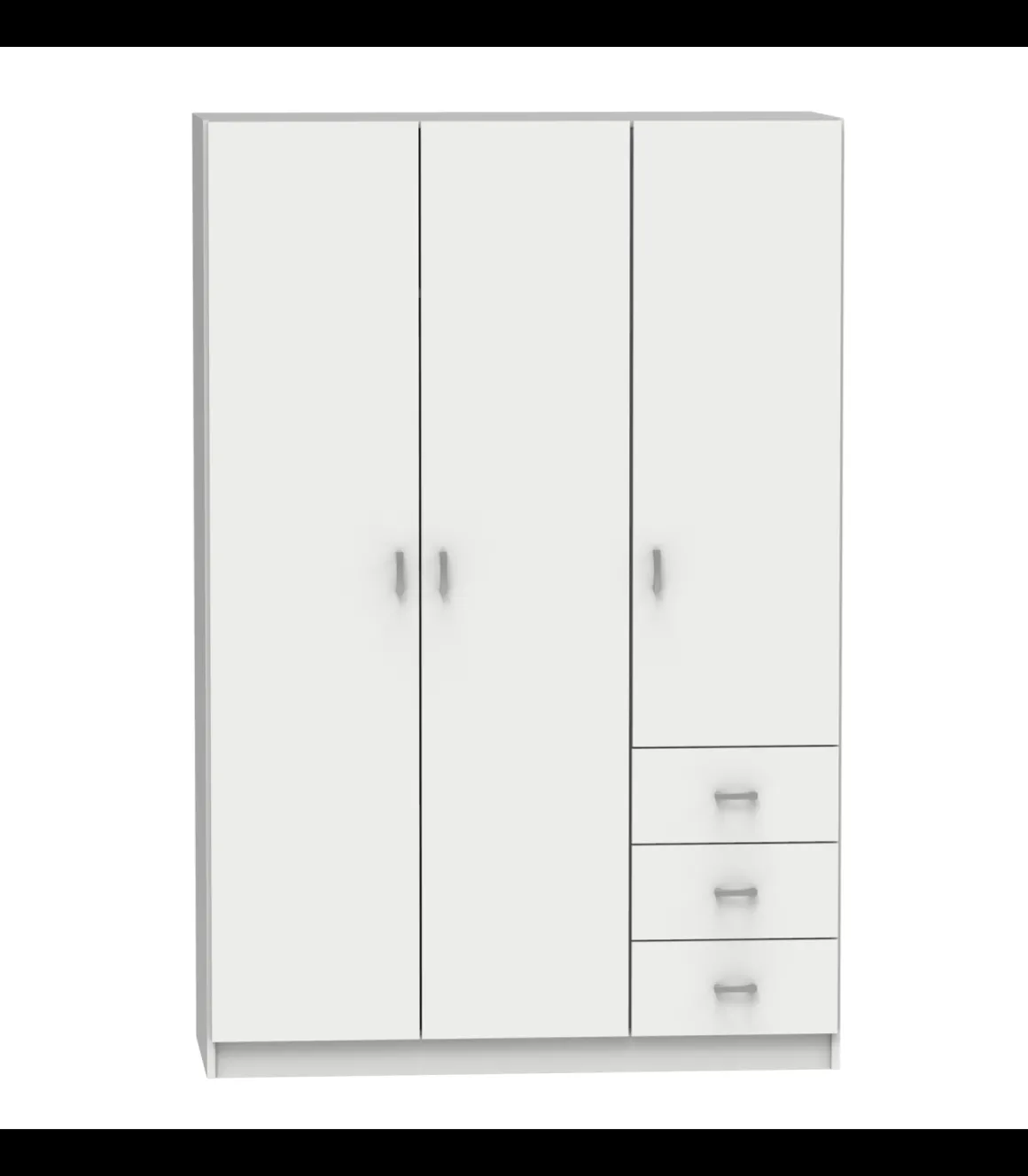 Armario ropero 3 puertas abatibles y 3 cajones Turin acabado blanco brillo, 180 cm(alto)120 cm(ancho)50 cm(fondo)