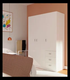Armario ropero 3 puertas abatibles y 3 cajones Turin acabado blanco brillo, 180 cm(alto)120 cm(ancho)50 cm(fondo)