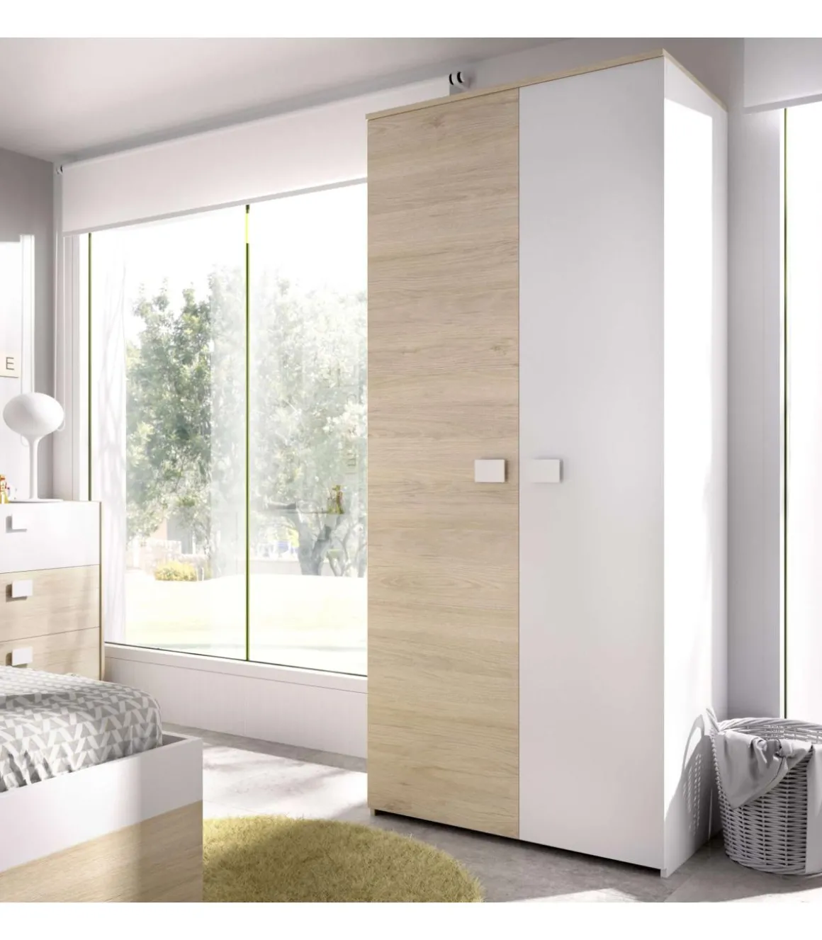 Armario ropero 2 puertas abatibles Santisteban blanco/natural, 205 cm(alto) 90 cm(ancho) 52 cm(largo)
