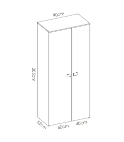 Armario ropero 2 puertas abatibles Santisteban blanco/natural, 205 cm(alto) 90 cm(ancho) 52 cm(largo)