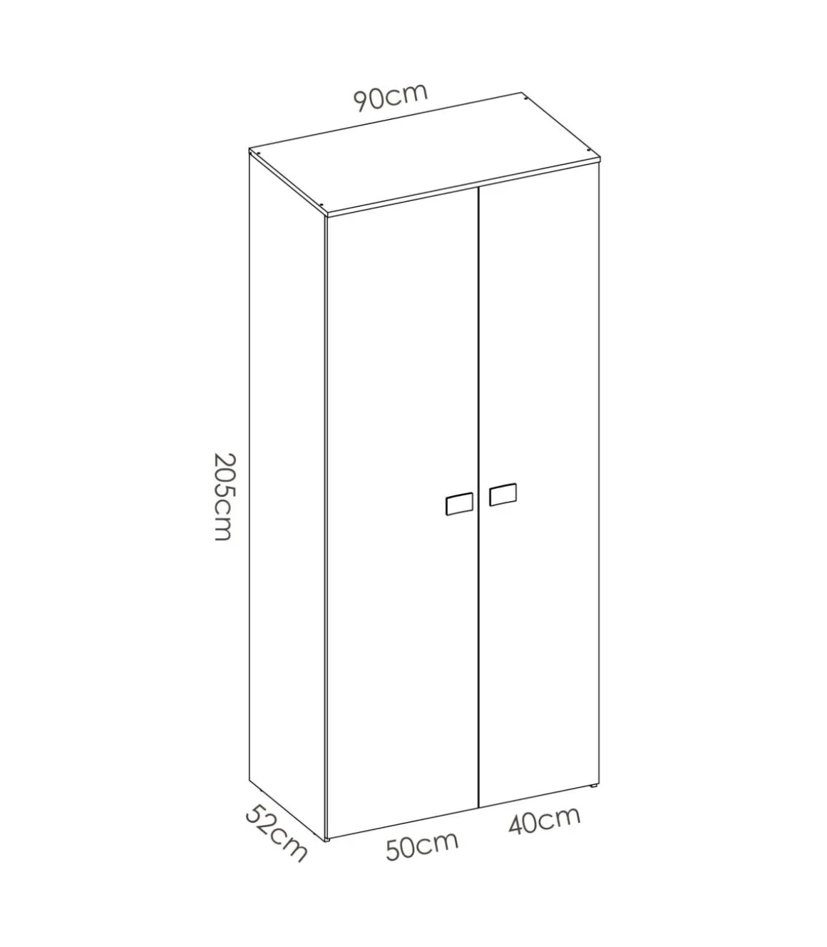 Armario ropero 2 puertas abatibles Santisteban blanco/natural, 205 cm(alto) 90 cm(ancho) 52 cm(largo)