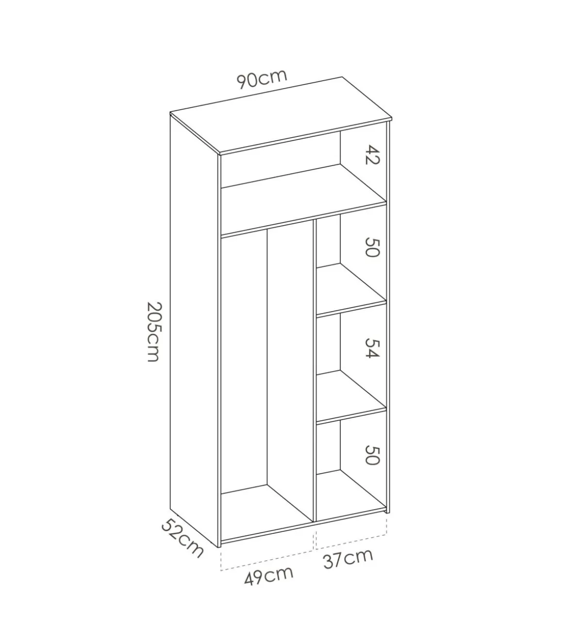 Armario ropero 2 puertas abatibles Santisteban blanco/natural, 205 cm(alto) 90 cm(ancho) 52 cm(largo)