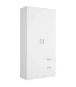 Armario ropero 2 puertas abatibles 2 cajones Huesa en blanco 215 cm(alto)100 cm(ancho)52 cm(fondo)