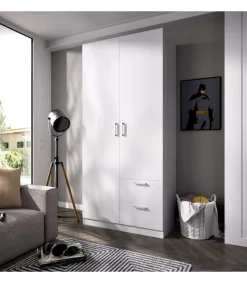 Armario ropero 2 puertas abatibles 2 cajones Huesa en blanco 215 cm(alto)100 cm(ancho)52 cm(fondo)