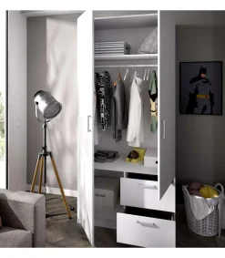 Armario ropero 2 puertas abatibles 2 cajones Huesa en blanco 215 cm(alto)100 cm(ancho)52 cm(fondo)