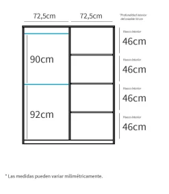Armario ropero 2 puertas correderas Onix acabado blanco, 200 cm(alto)150 cm(ancho)62 cm(fondo)