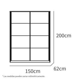 Armario ropero 2 puertas correderas Onix acabado roble aurora/blanco, 200 cm(alto)150 cm(ancho)62 cm(fondo)