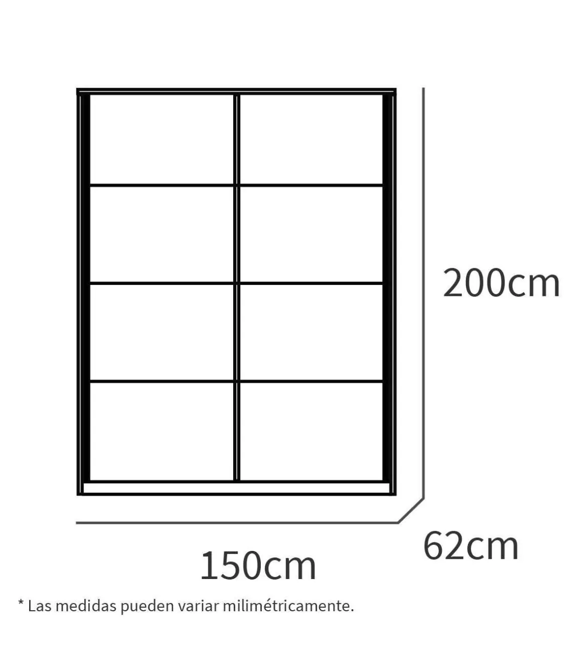 Armario ropero 2 puertas correderas Onix acabado roble aurora/blanco, 200 cm(alto)150 cm(ancho)62 cm(fondo)