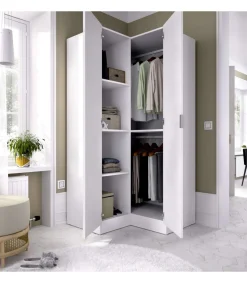 Armario ropero rincón puertas abatibles Jaén acabado blanco, 184 cm(alto)90.5 cm(ancho)92.5 cm(largo)