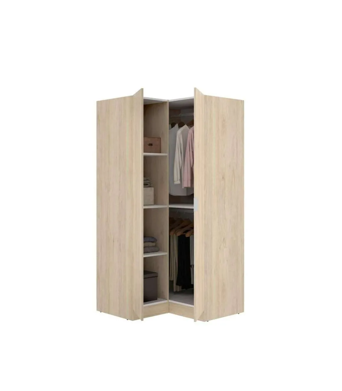 Armario ropero rincón puertas abatibles Jaén acabado natural, 184 cm(alto)90.5 cm(ancho)92.5 cm(largo)