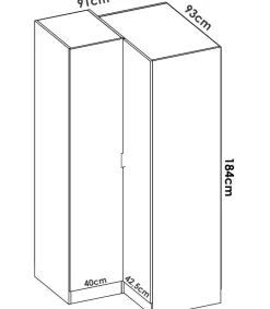 Armario ropero rincón puertas abatibles Jaén acabado natural, 184 cm(alto)90.5 cm(ancho)92.5 cm(largo)