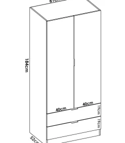 Armario ropero rincón puertas abatibles Jaén II acabado natural, 184 cm(alto)173.5 cm(ancho)90.5 cm(largo)