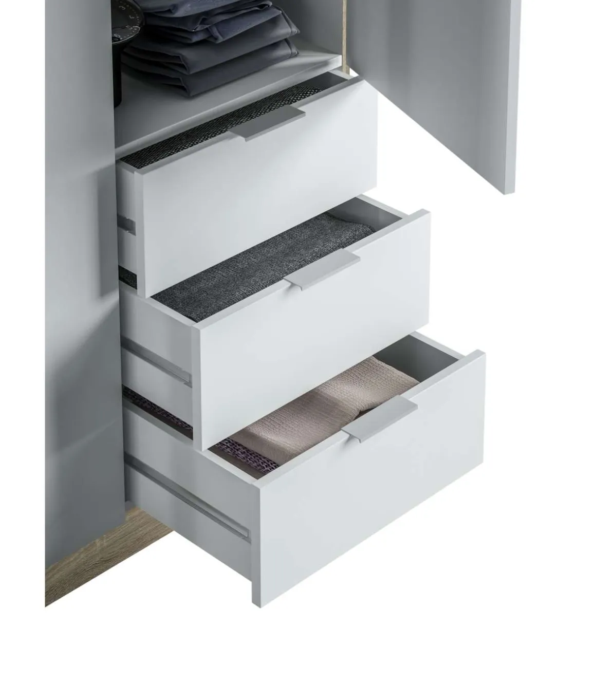 Armario ropero Vanesa 3 puertas abatibles acabado blanco artik y roble canadian. 180 cm (alto), 121 cm (ancho), 52 cm (fondo).