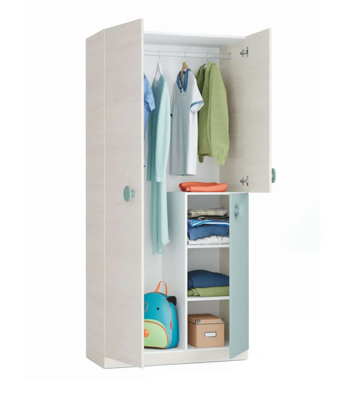Armario ropero Violeta 3 puertas abatibles acabado blanco/verde acqua 200 cm(alto) 90 cm(ancho) 52 cm(fondo)