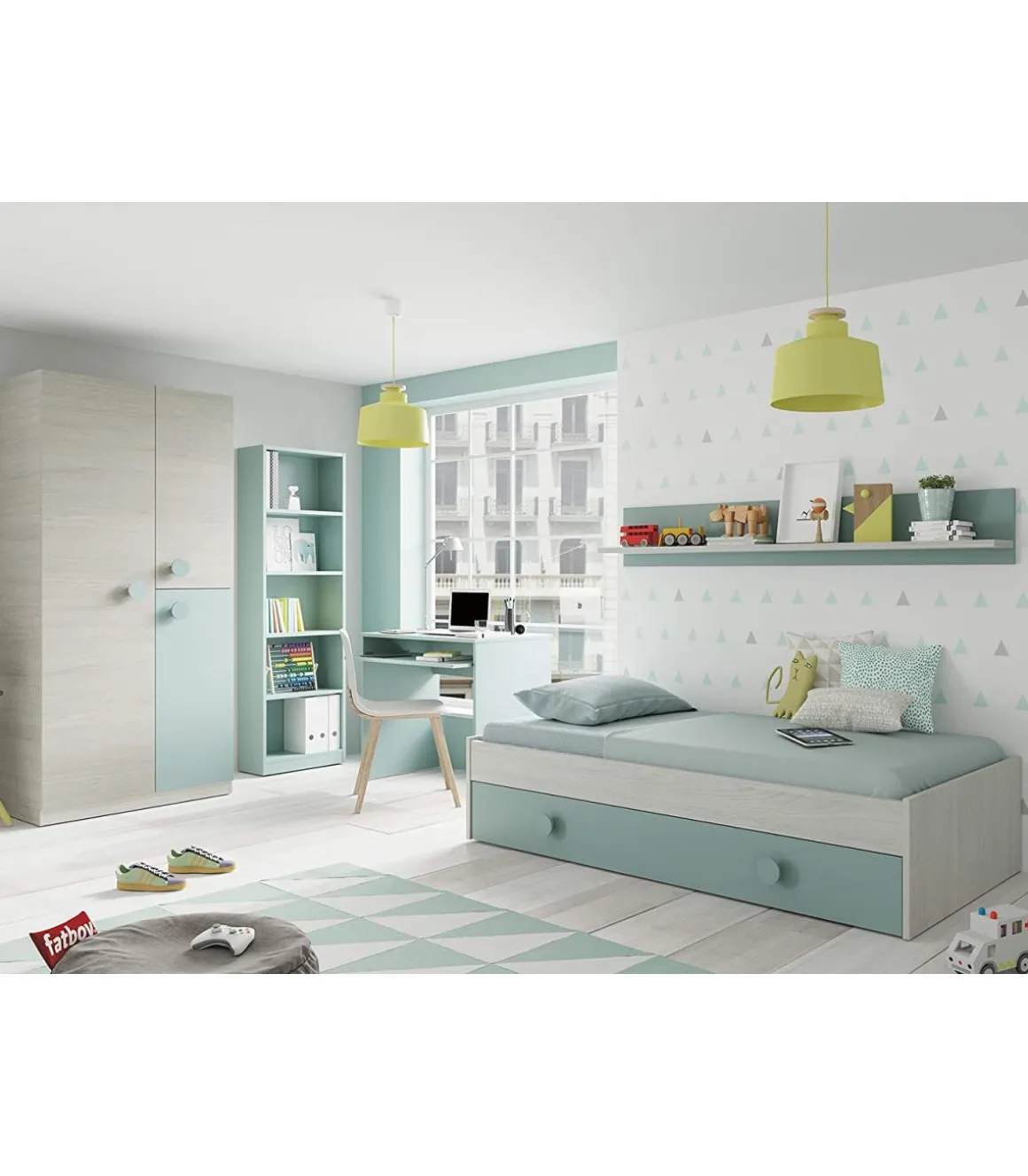 Armario ropero Violeta 3 puertas abatibles acabado blanco/verde acqua 200 cm(alto) 90 cm(ancho) 52 cm(fondo)