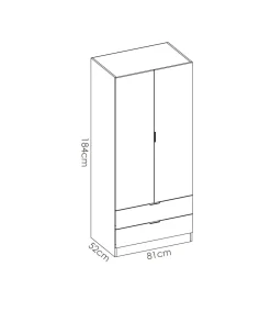 Armario Sabiote 2 puertas abatibles y 2 cajones en roble natural 184 cm(alto)81 cm(ancho)52 cm(largo)