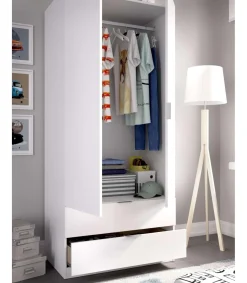 Armario Sabiote 2 puertas abatibles y 2 cajones en blanco 184 cm(alto)81 cm(ancho)52 cm(largo)