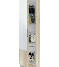 Armario Zapatero con espejo Gusto en color roble canadian. 50 cm(ancho) 180 cm(altura) 22 cm(fondo)