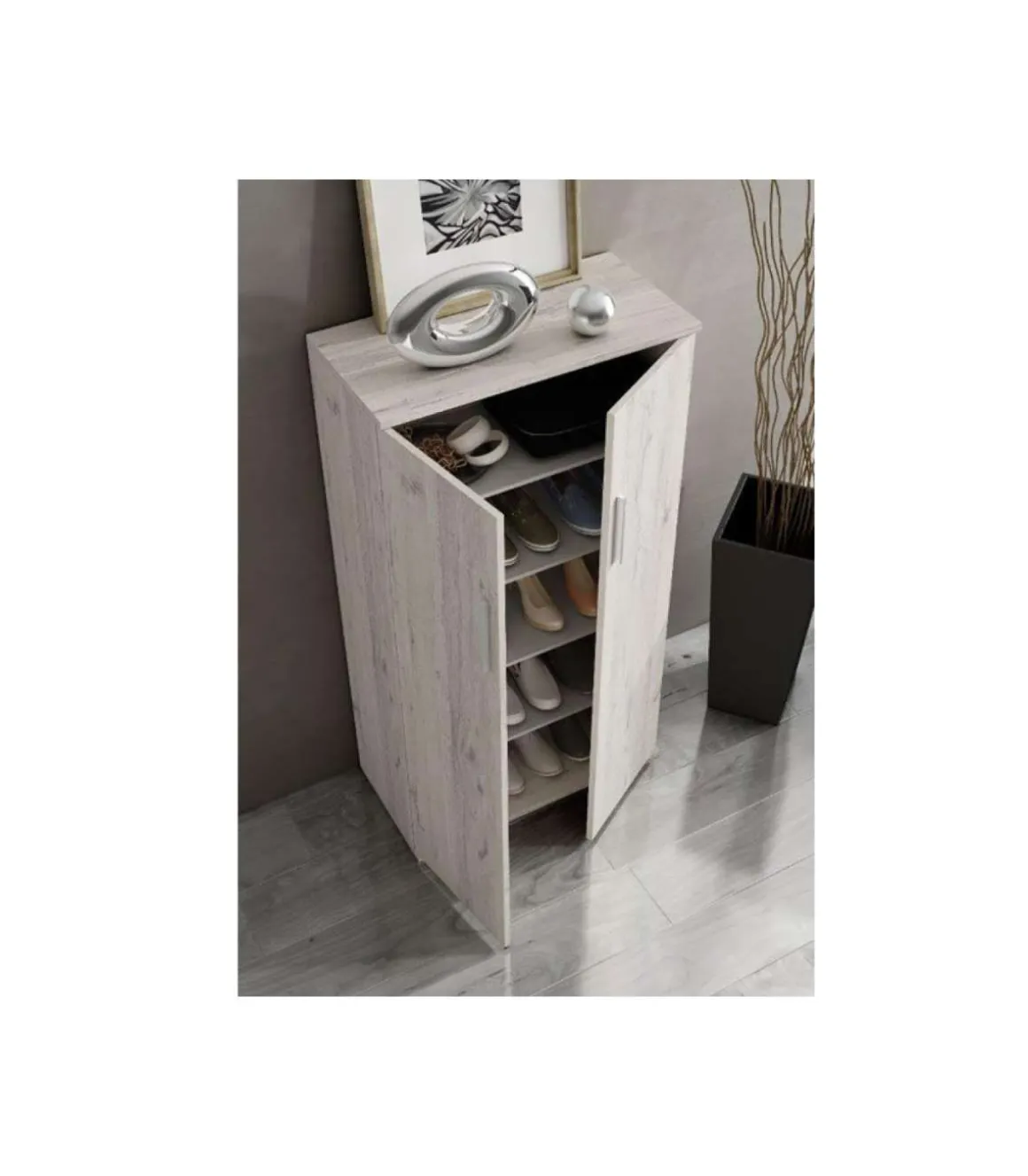 Armario zapatero 2 puertas Ariadna en color ártico. 60cm(ancho) 120cm(altura) 33cm(fondo)