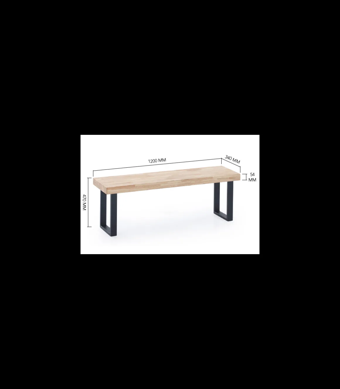 Banco Industrial Loft acabado roble honey/negro, 47cm(alto) 120cm(ancho) 34cm(fondo)