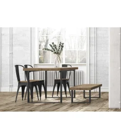 Banco Industrial Loft Roble American/Negro, 47cm(alto) 120cm(ancho) 34cm(fondo)