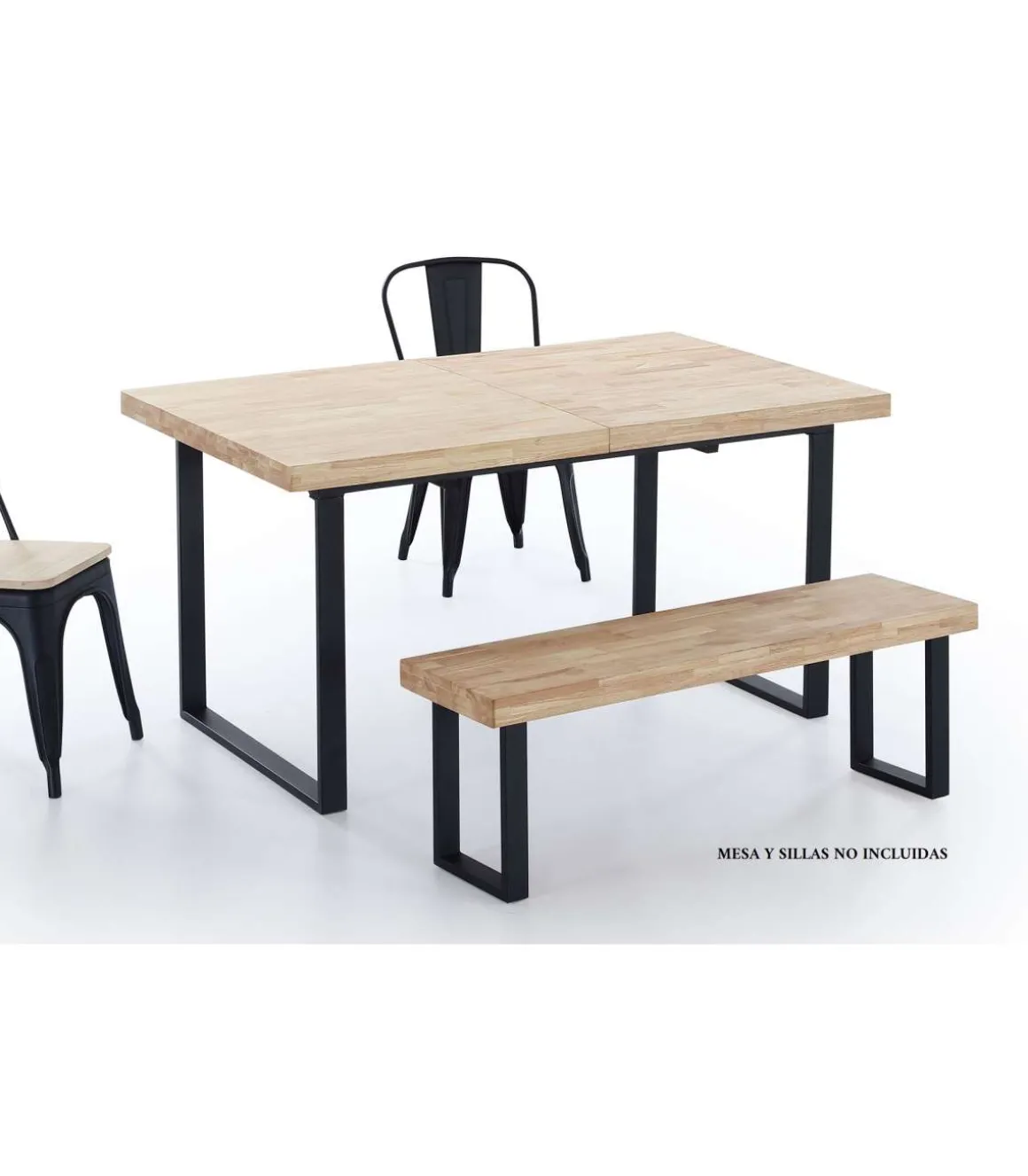 Banco Industrial Loft roble nordish/negro, 47m(alto) 120cm(ancho) 34cm(fondo)